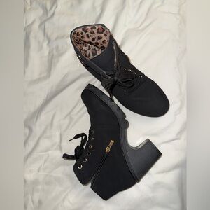 SHEIN Black Lace Up Boots with Gold Details